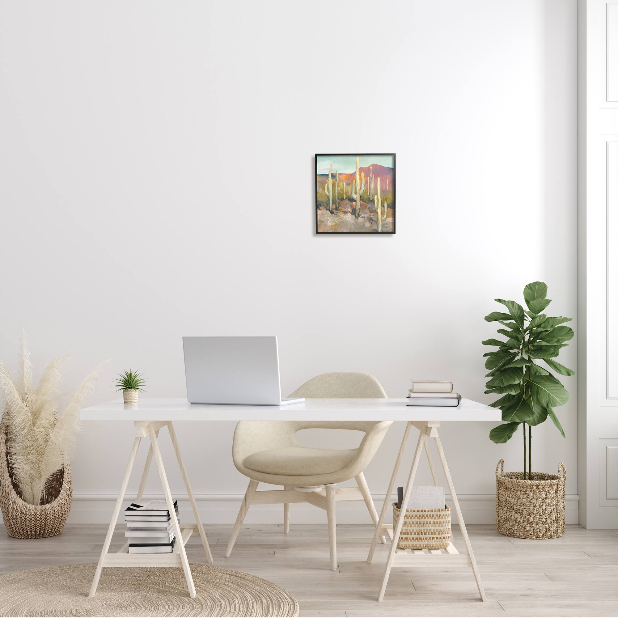 Stupell Industries Cactus Plant Desert Landscape Soft Southwestern Plant Painting Framed Wall Art